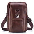 Mens Leather Waist Fanny Pack Mobile Phone Belt Waist Bag Brown
