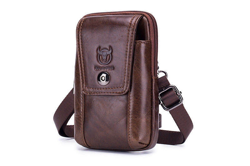 Mens Leather Waist Fanny Pack Mobile Phone Belt Waist Bag Brown