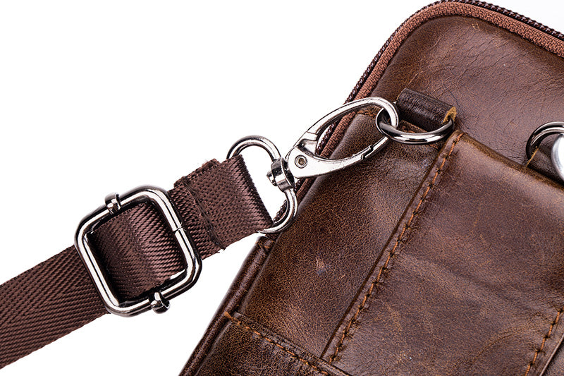 Mens Leather Waist Fanny Pack Mobile Phone Belt Waist Bag Brown