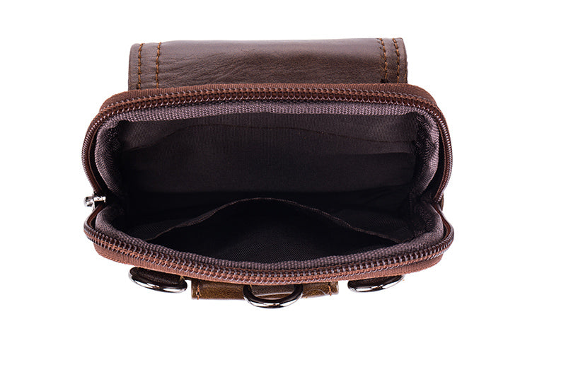 Mens Leather Waist Fanny Pack Mobile Phone Belt Waist Bag Brown