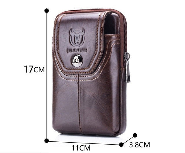 Mens Leather Waist Fanny Pack Mobile Phone Belt Waist Bag Brown