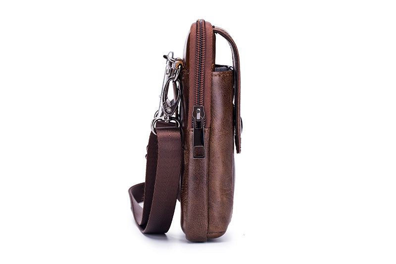 Mens Leather Waist Fanny Pack Mobile Phone Belt Waist Bag Brown