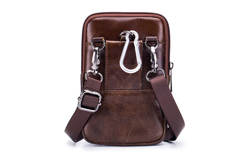 Mens Leather Waist Fanny Pack Mobile Phone Belt Waist Bag Brown