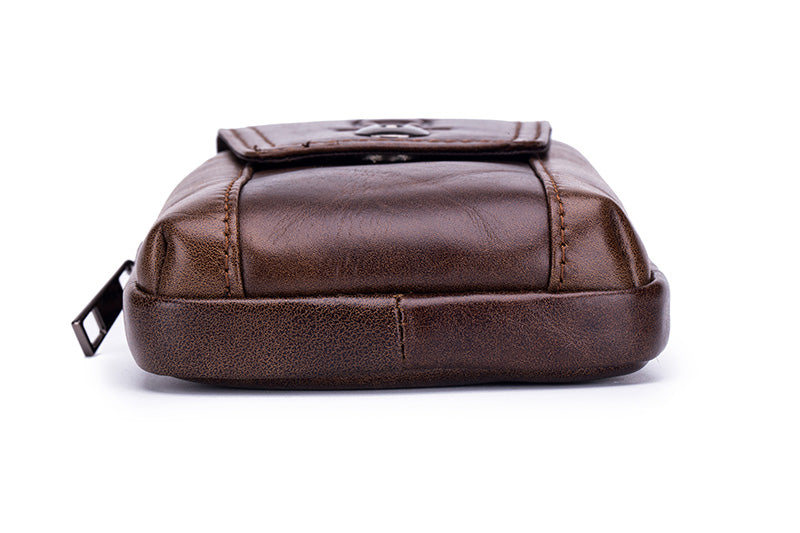 Mens Leather Waist Fanny Pack Mobile Phone Belt Waist Bag Brown