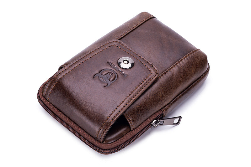 Mens Leather Waist Fanny Pack Mobile Phone Belt Waist Bag Brown