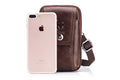 Mens Leather Waist Fanny Pack Mobile Phone Belt Waist Bag Brown