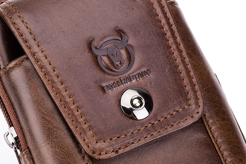 Mens Leather Waist Fanny Pack Mobile Phone Belt Waist Bag Brown