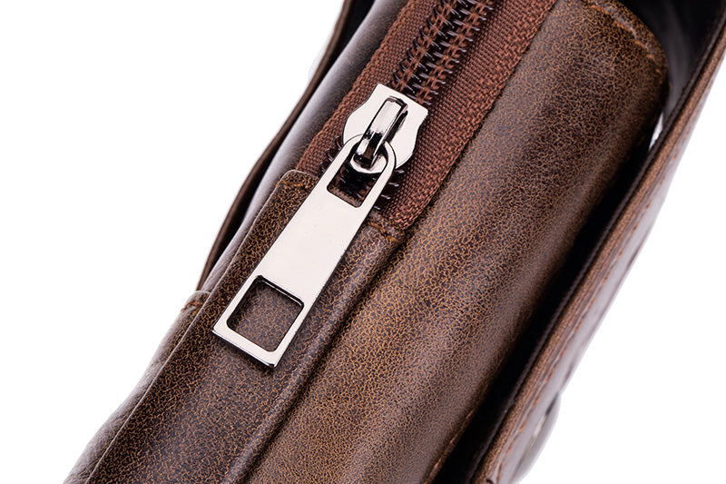 Mens Leather Waist Fanny Pack Mobile Phone Belt Waist Bag Brown