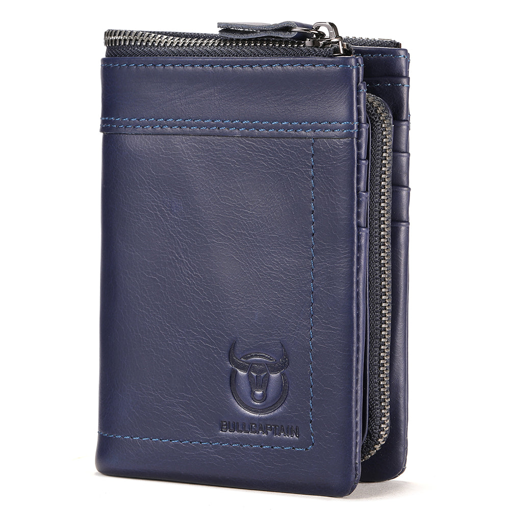 Mens Leather Wallet with Coin Pocket RFID Bifold Purse Card Holder Gift Blue