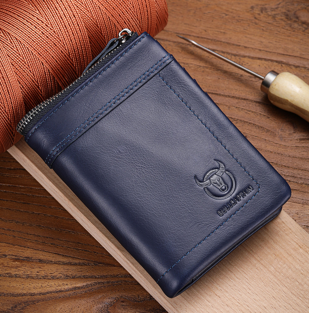 Mens Leather Wallet with Coin Pocket RFID Bifold Purse Card Holder Gift Blue