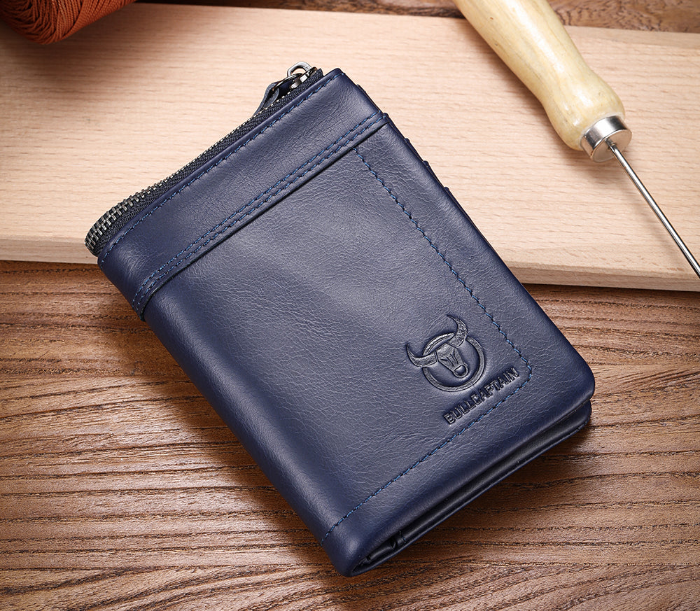 Mens Leather Wallet with Coin Pocket RFID Bifold Purse Card Holder Gift Blue