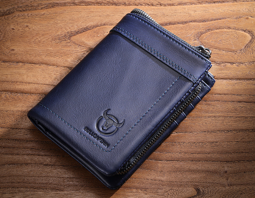 Mens Leather Wallet with Coin Pocket RFID Bifold Purse Card Holder Gift Blue