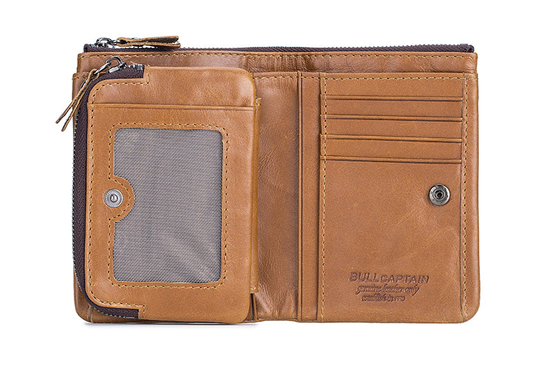 Mens Leather Wallet with Coin Pocket RFID Bifold Purse Card Holder Gift Brown