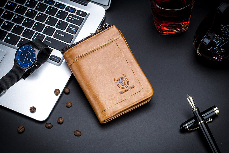 Mens Leather Wallet with Coin Pocket RFID Bifold Purse Card Holder Gift Brown
