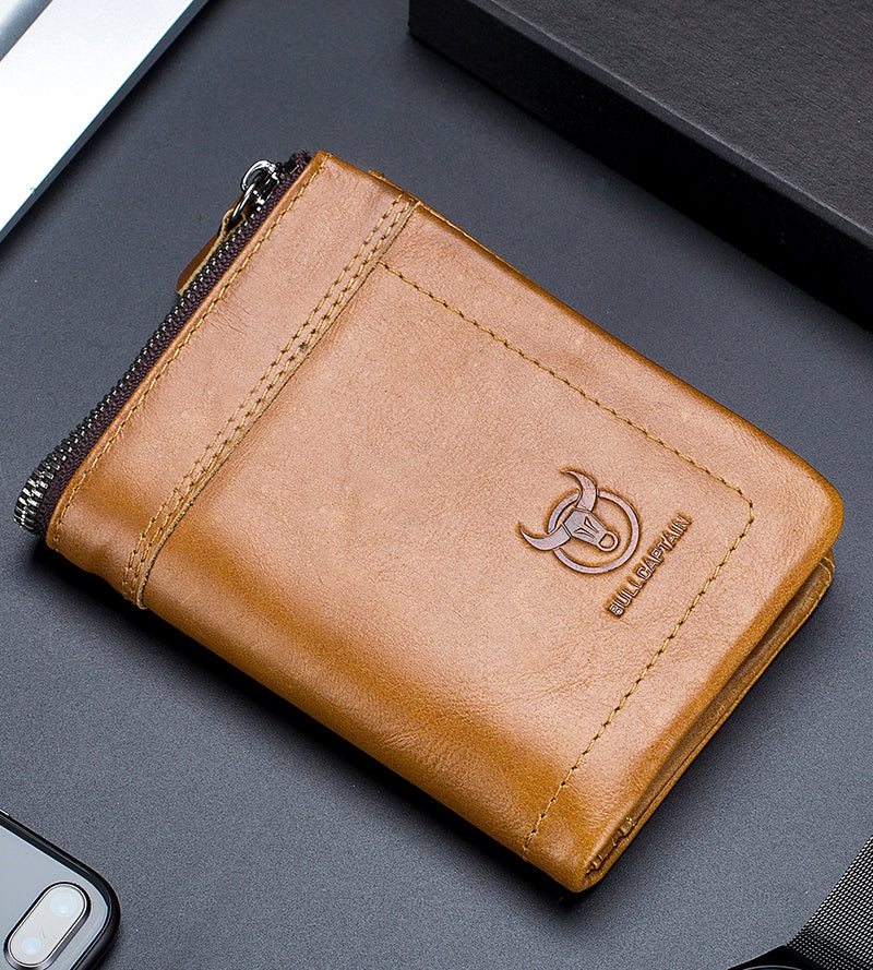 Mens Leather Wallet with Coin Pocket RFID Bifold Purse Card Holder Gift Brown