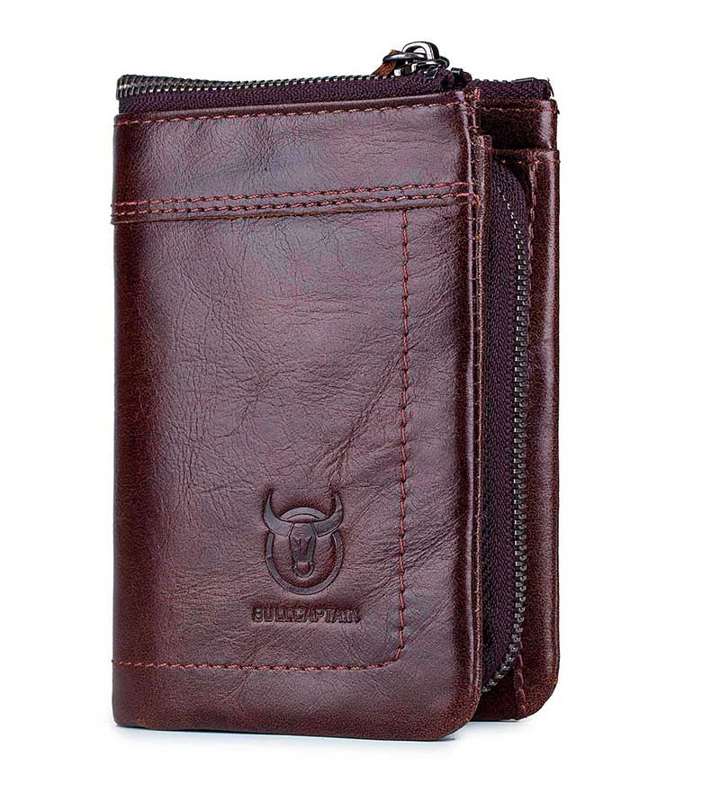 Mens Leather Wallet with Coin Pocket RFID Bifold Purse Card Holder Gift Coffee