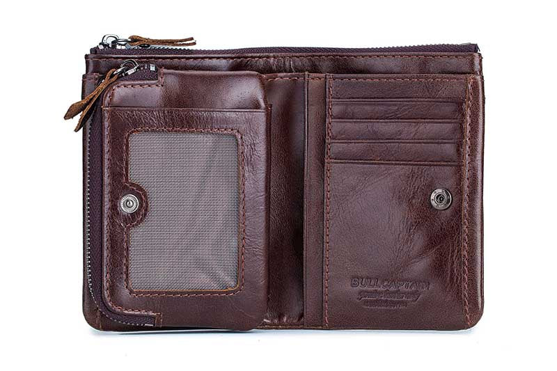 Mens Leather Wallet with Coin Pocket RFID Bifold Purse Card Holder Gift Coffee