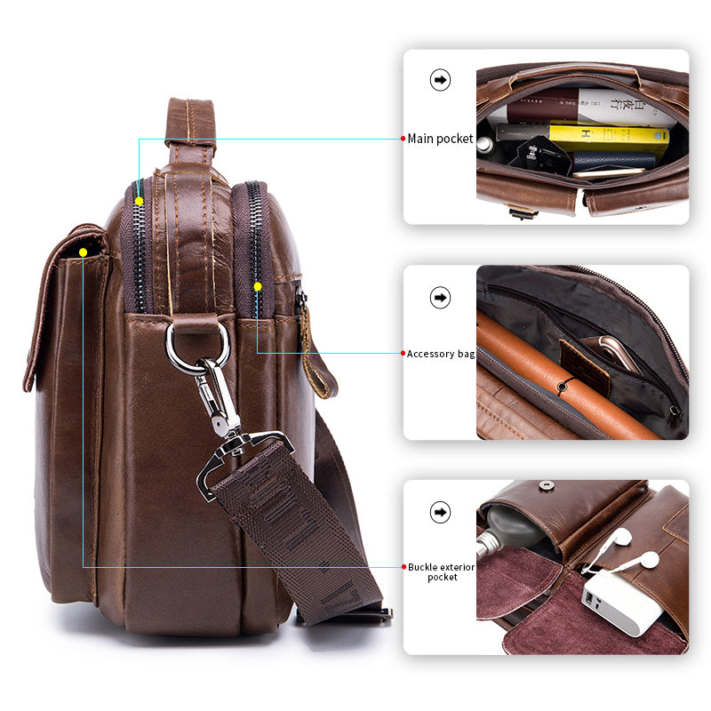 Mens Messenger Bag Vintage Waterproof Leather Laptop Retro Office Briefcase Coffee