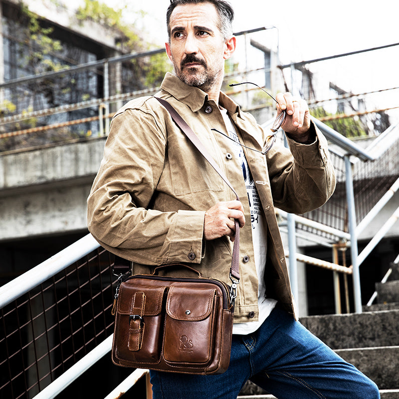 Mens Messenger Bag Vintage Waterproof Leather Laptop Retro Office Briefcase Coffee

