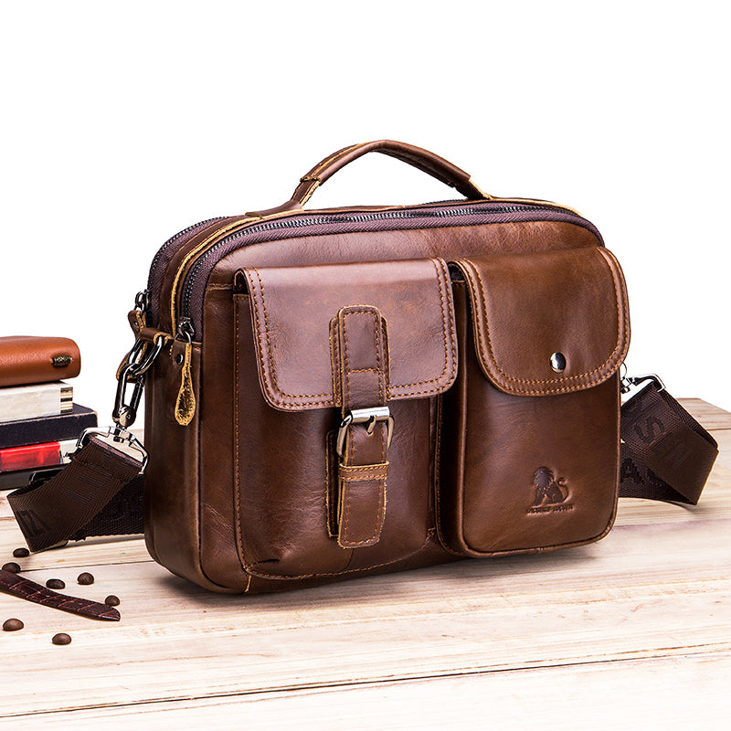 Mens Messenger Bag Vintage Waterproof Leather Laptop Retro Office Briefcase Coffee


