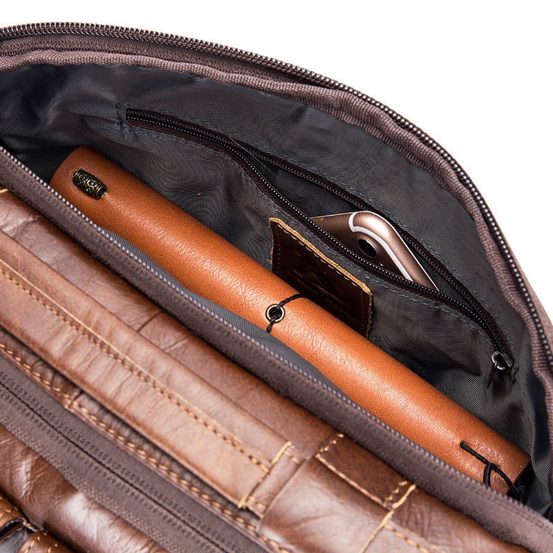 Mens Messenger Bag Vintage Waterproof Leather Laptop Retro Office Briefcase Coffee