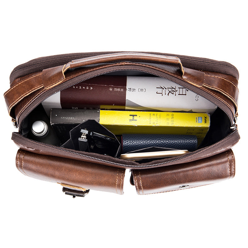 Mens Messenger Bag Vintage Waterproof Leather Laptop Retro Office Briefcase Coffee