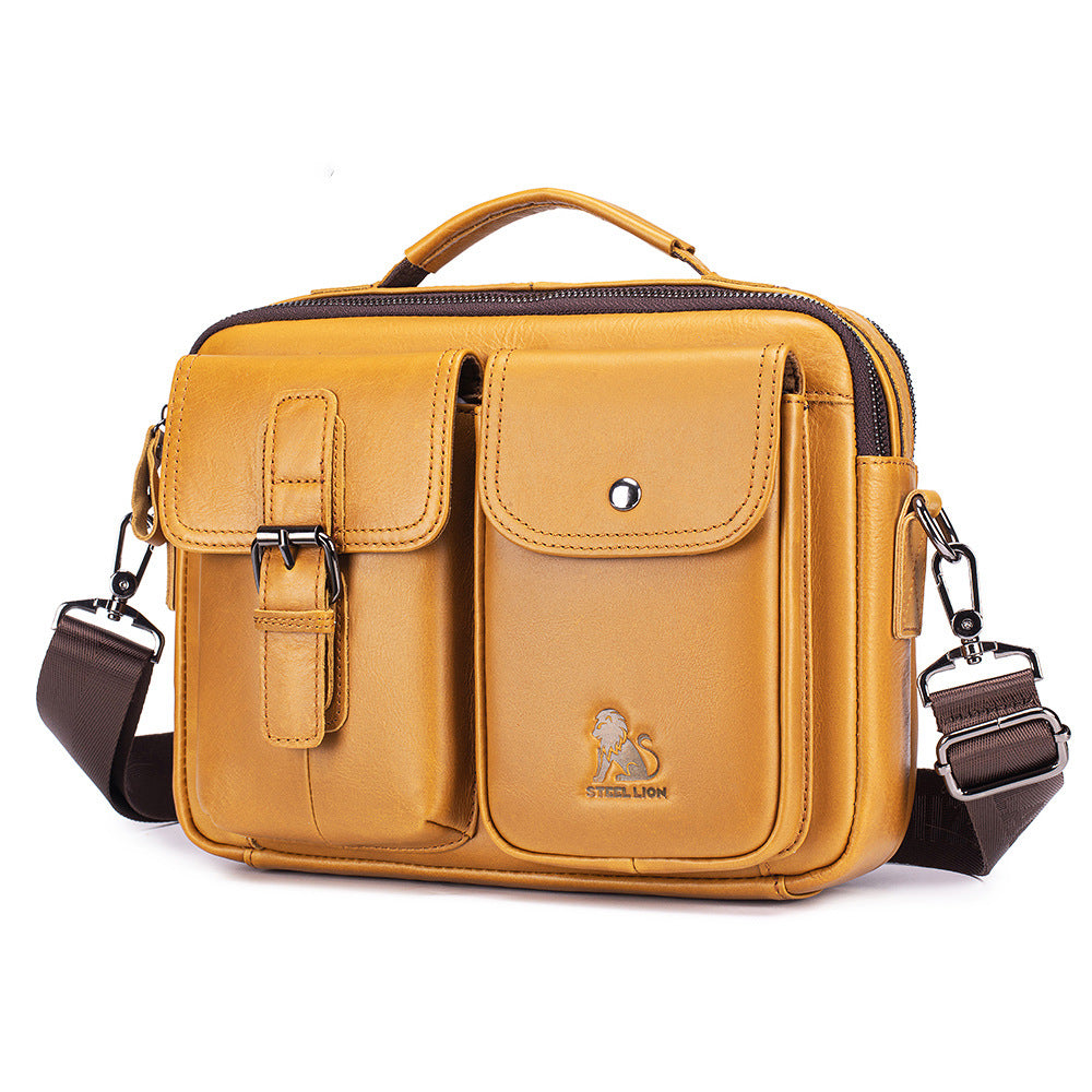 Mens Messenger Bag Vintage Waterproof Leather Laptop Retro Office Briefcase Yellow