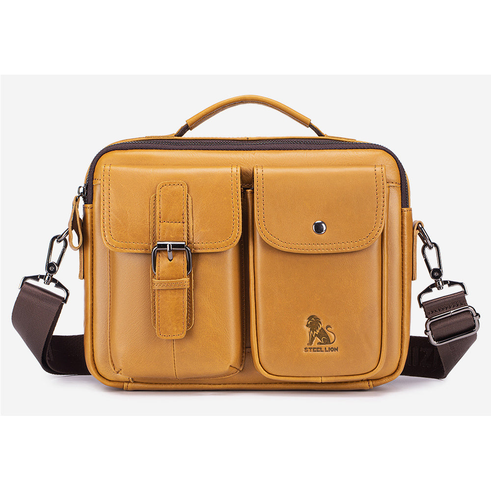 Mens Messenger Bag Vintage Waterproof Leather Laptop Retro Office Briefcase Yellow