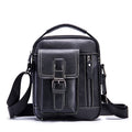 Mens Small Leather Crossbody Shoulder Office Business Work Buckle Bag Black