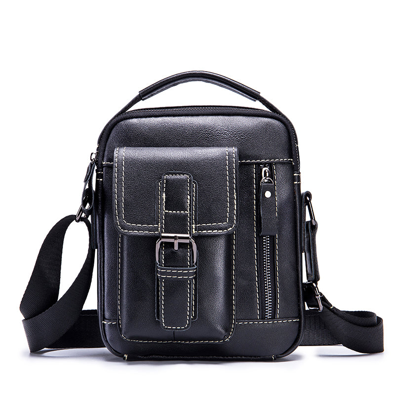 Mens Small Leather Crossbody Shoulder Office Business Work Buckle Bag Black