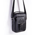Mens Small Leather Crossbody Shoulder Office Business Work Buckle Bag Black