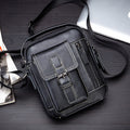Mens Small Leather Crossbody Shoulder Office Business Work Buckle Bag Black