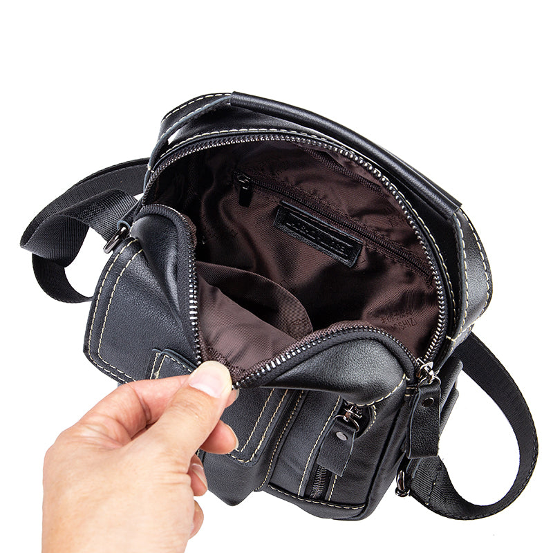 Mens Small Leather Crossbody Shoulder Office Business Work Buckle Bag Black
