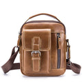 Mens Small Leather Crossbody Shoulder Office Business Work Buckle Bag Brown