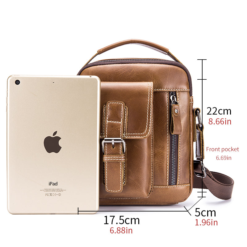 Mens Small Leather Crossbody Shoulder Office Business Work Buckle Bag Brown