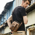 Mens Small Leather Crossbody Shoulder Office Business Work Buckle Bag Brown