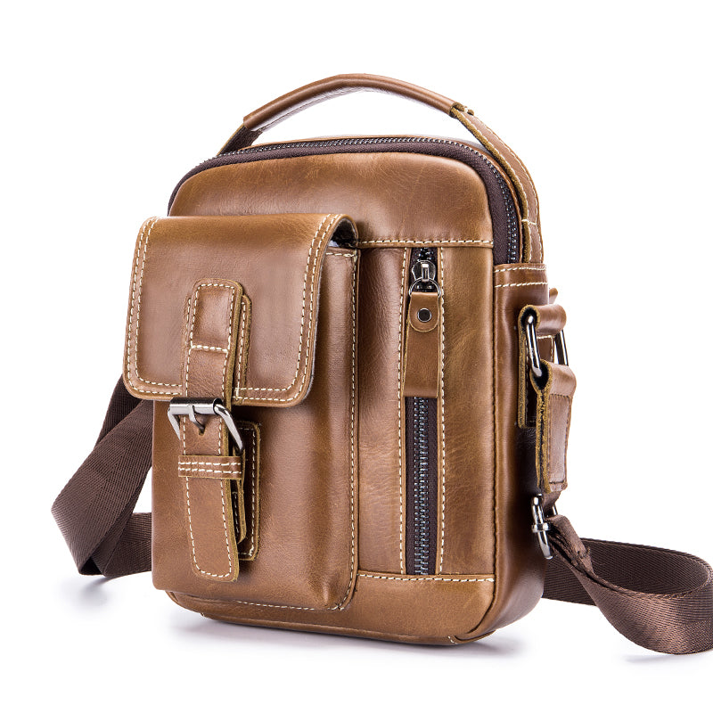 Mens Small Leather Crossbody Shoulder Office Business Work Buckle Bag Brown