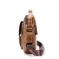 Mens Small Leather Crossbody Shoulder Office Business Work Buckle Bag Brown