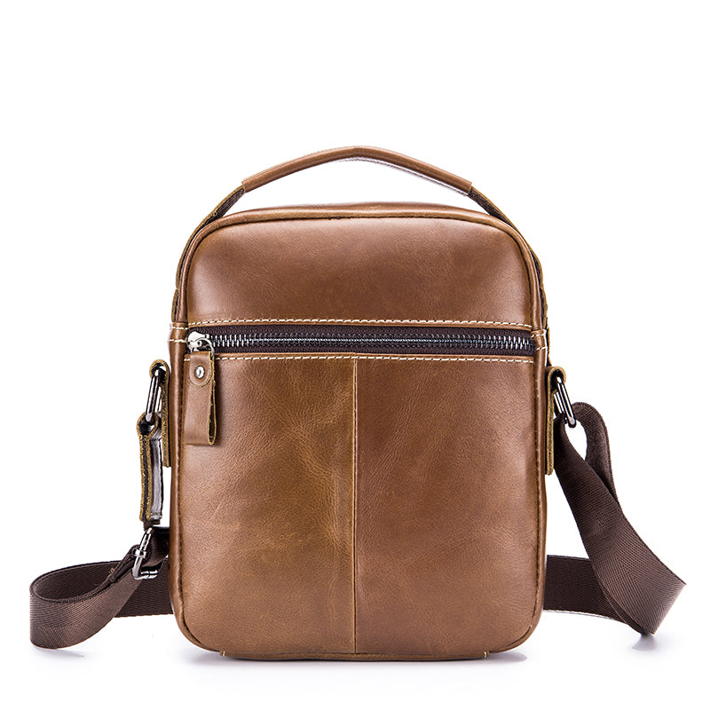 Mens Small Leather Crossbody Shoulder Office Business Work Buckle Bag Brown