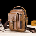 Mens Small Leather Crossbody Shoulder Office Business Work Buckle Bag Brown