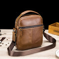 Mens Small Leather Crossbody Shoulder Office Business Work Buckle Bag Brown