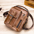 Mens Small Leather Crossbody Shoulder Office Business Work Buckle Bag Brown