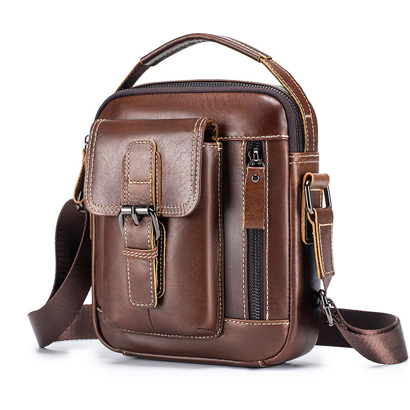 Mens Small Leather Crossbody Shoulder Office Business Work Buckle Bag Coffee