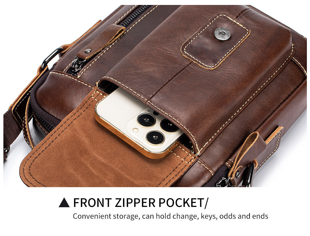 Mens Small Leather Crossbody Shoulder Office Business Work Buckle Bag Coffee