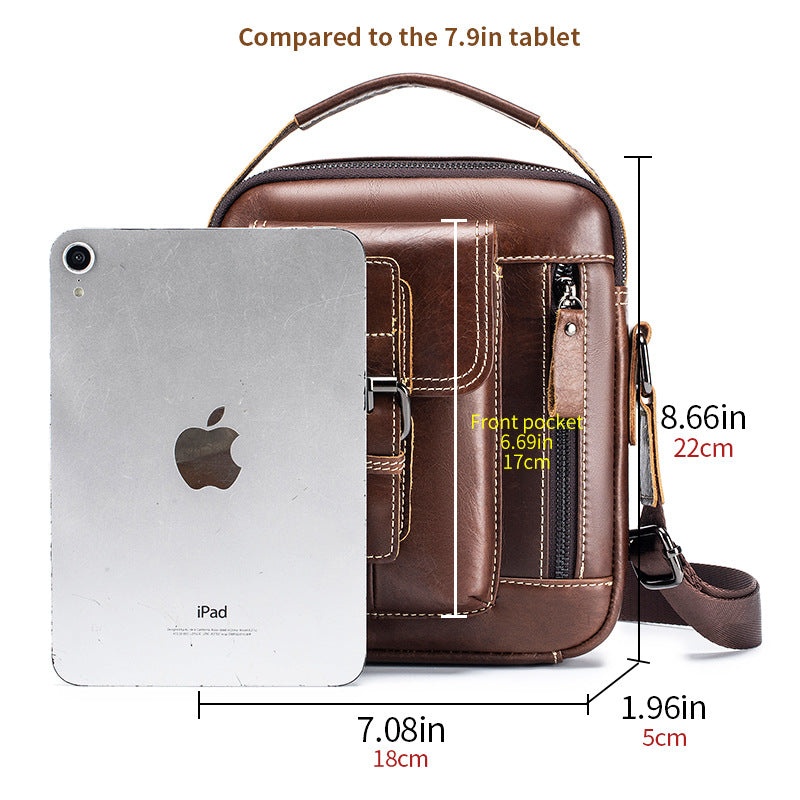 Mens Small Leather Crossbody Shoulder Office Business Work Buckle Bag Coffee