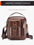 Mens Small Leather Crossbody Shoulder Office Business Work Buckle Bag Coffee