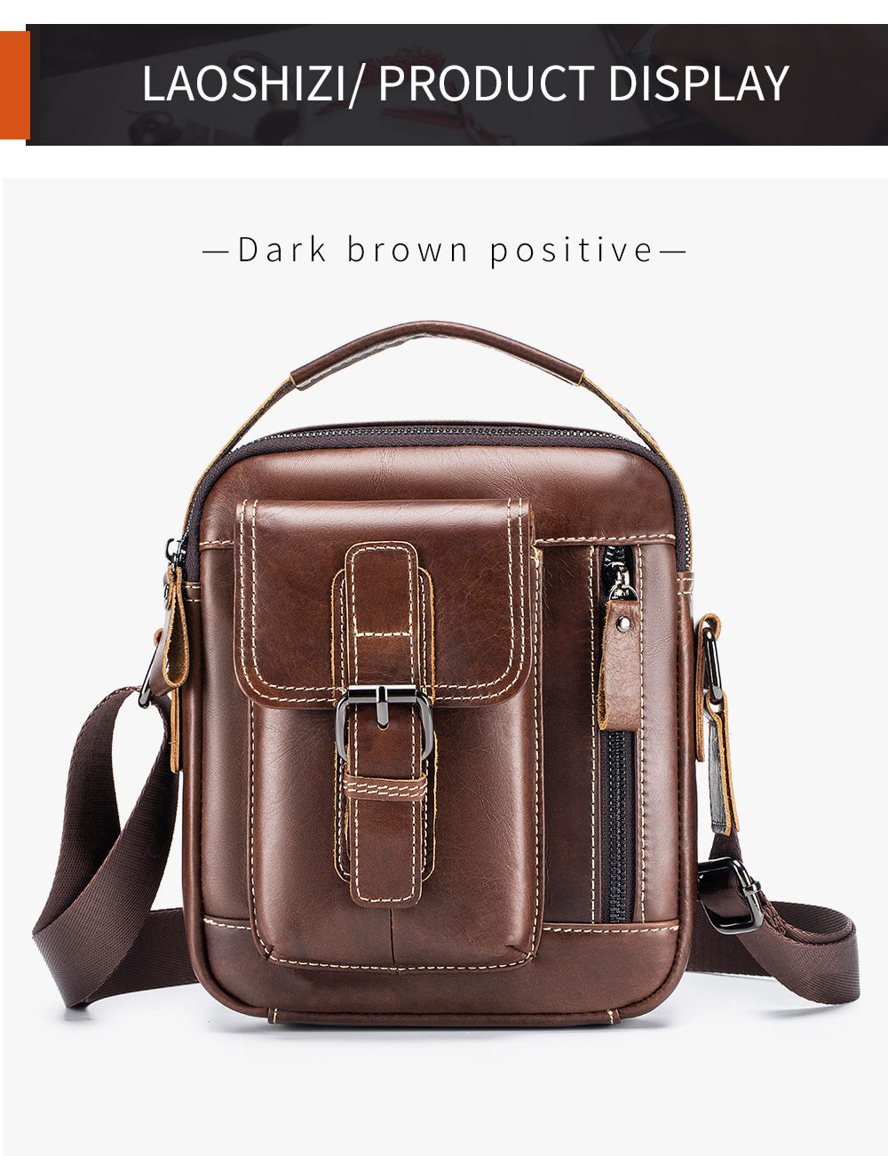 Mens Small Leather Crossbody Shoulder Office Business Work Buckle Bag Coffee