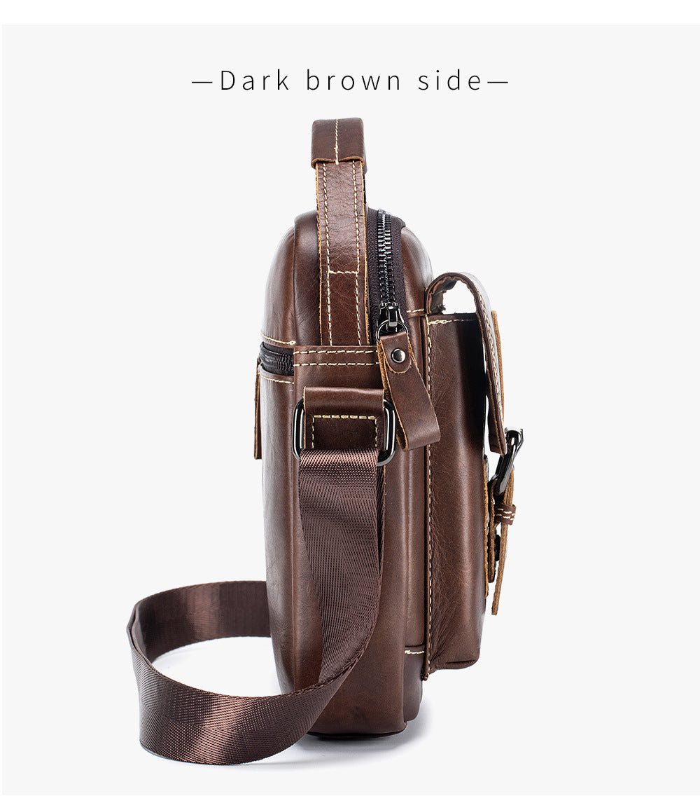 Mens Small Leather Crossbody Shoulder Office Business Work Buckle Bag Coffee