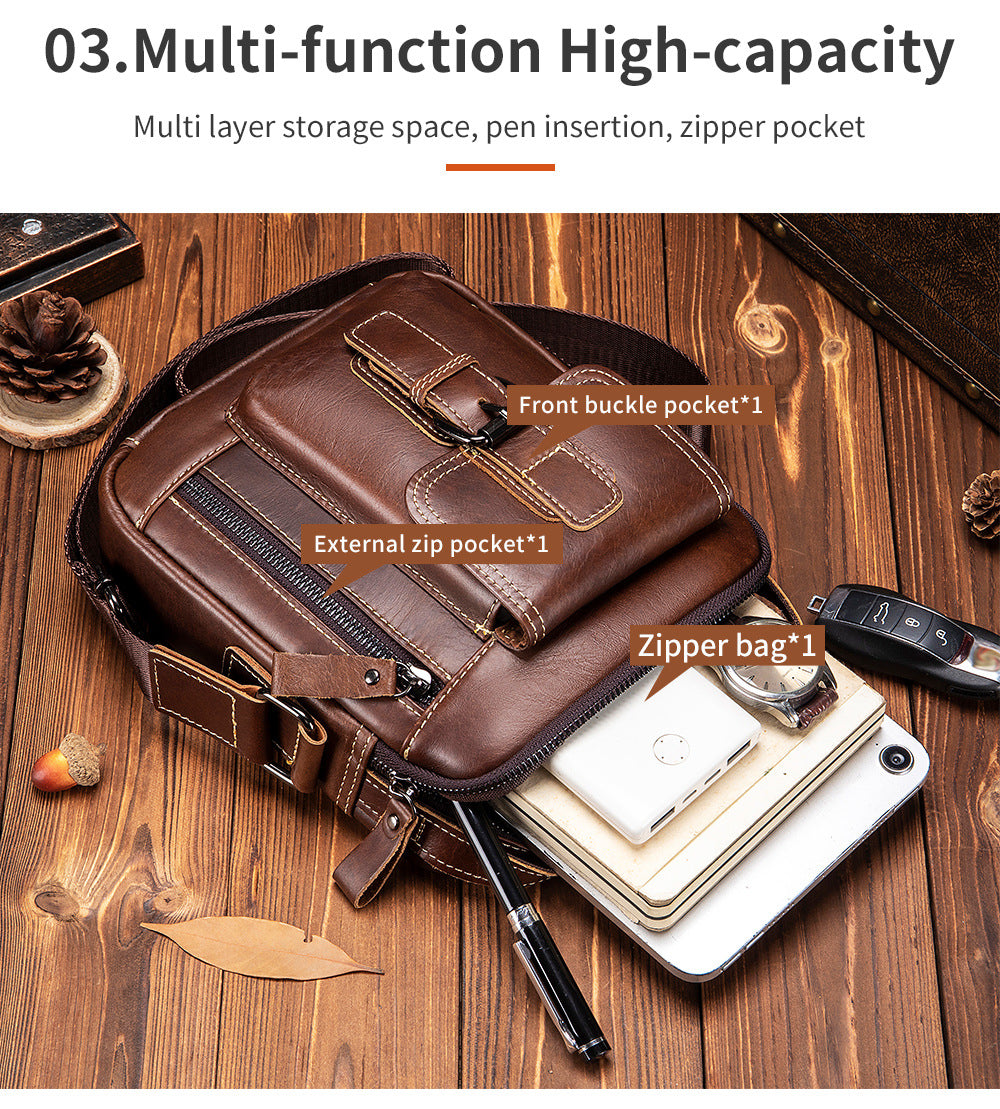 Mens Small Leather Crossbody Shoulder Office Business Work Buckle Bag Coffee