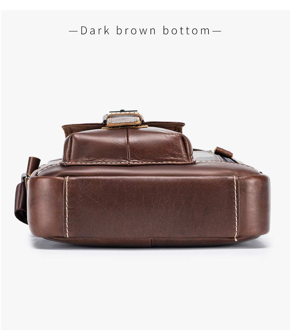 Mens Small Leather Crossbody Shoulder Office Business Work Buckle Bag Coffee